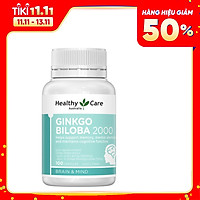 Viên Uống Healthy Care Ginkgo Biloba 2000mg hộp 100 viên, Hỗ trợ các vấn đề tuần hoàn não, Cải Thiện Trí Nhớ, lưu thông máu, Tăng khả năng nhận thức