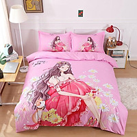 Bộ Chăn Ga Gối Cotton Magic Công Chúa Hoa Nền Hồng