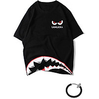 Combo Áo thun unisex tay lỡ nam nữ cá mập màu đen in chữ và khuyên tai đeo môi, mắt, tai, mũi không cần xỏ màu trắng TX387KT999