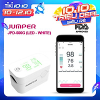 Máy đo nồng độ oxy máu SpO2, PR, PI Jumper JPD-500G (FDA Hoa Kỳ + xuất USA), Kết nối Bluetooth APP mobile, màn hình LED - Phiên bản màu Trắng
