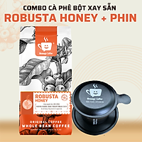 Combo Cafe Rang Mộc Xay Nguyên Chất Robusta Honey Thượng Hạng 100% Và Phin Cà Phê Màu Đen Cao Cấp - Message Coffee