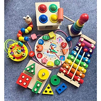 Đồ chơi gỗ thông minh cho bé, combo đồ chơi gỗ phát triển trí tuệ 6 - 7 món cho bé từ 1 - 4 tuổi