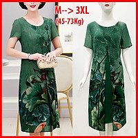 Đầm Suông Size Lớn Kiểu Đầm Cho Mẹ Trung Niên Xẻ Tà In Hoa Cam - THỜI TRANG TRUNG NIÊN ROMI 3288 - XANH HOA SEN - 3270 - M 48-53KG