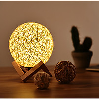 Đèn Ngủ Để Bàn Quả Cầu Mây - Đèn Trang Trí Phòng Ngủ Decor Phong Cách Bắc Âu Độc Đáo, Bóng Led Điều Chỉnh Được Độ Sáng