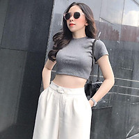 CROP TOP THUN GÂN _ XÁM