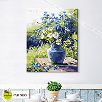 Tranh tô màu 40x50cm có khung Cúc Chi Xanh T968