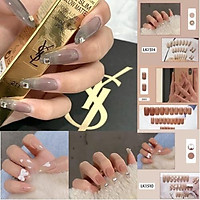 Set 24 móng tay giả , nail giả khuôn dài màu trong đính đá charm cực kỳ sang chảnh