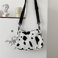 Túi Đeo Vai Bằng Vải Canvas In Hình Bò Sữa Dễ Thương Phong Cách Harajuku Nhật Bản