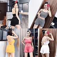 Đồ bộ nữ, đồ ngủ 2 dây sexy đùi thun co giãn quần bèo dễ thương