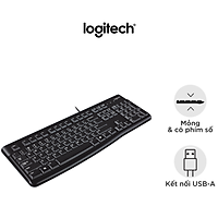 Bàn phím có dây Logitech K120 - Bền bỉ, chống tràn, có thể điều chỉnh góc độ gõ, kích thước đầy đủ có phím số - Hàng chính hãng