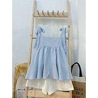 Set đồ nữ - bộ đồ nữ áo 2 dây babydoll buộc nơ kèm quần short siêu mát