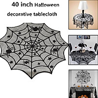 40Inches Black Spider Web Pattern Round Table Cover for Halloween Decoration