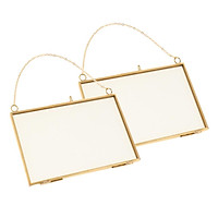 2pcs Double Side Glass Wall Hanging Photo Picture Frame Golden 15 X 10cm