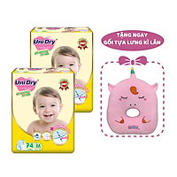 Combo 2 Tã Quần Siêu Mỏng UniDry Ultrathin Gói Cực Đại size M74 (74 miếng) - Tặng 1 Gối Tựa Lưng Kỳ Lân Hồng