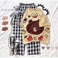 Đồ bộ nữ quần caro kate ống rộng phối áo thun nữ form rộng tay lỡ nhiều mẫu Freesize Molly Urban