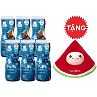 Gift Set 6 Gerber Puff (3 Dâu Táo, 3 Việt Quất) - Tặng Gối Ôm Dưa Hấu