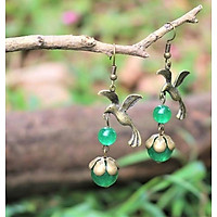 bông tai đôi chim hỷ tước mã não xanh BT001