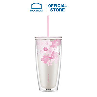 Ly nhựa 2 lớp Cherry Blossom kèm ống hút Lock&Lock 750ML - hồng HAP509PIK
