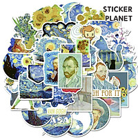 Bộ sticker chủ đề tranh của họa sĩ vangogh chống thấm nước trang trí mũ bảo hiểm, đàn, guitar, ukulele, điện thoại laptop
