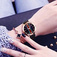 ĐỒng hồ nữ thời trang dây da mặt thiết kế cờ Ý nữ tính sang trọng quyến rũ phong cách