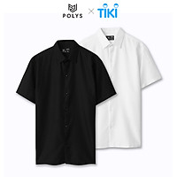 Áo Sơ Mi Nam Tay Ngắn Trắng Đen BASIC - POLYS | Kaki Cotton Mềm Mịn, Form Suông Thoáng Mát, Không Gò Bó Hầm Bí