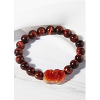 Vòng tay đá thạch anh mắt hổ nâu đỏ phối tý hưu đá mã não đỏ Ngọc Quý Gemstone