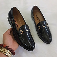 Giày lười da nam da bóng đai kim loại đen