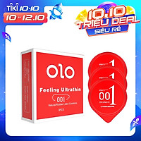 Bao cao su hộp nhỏ 03 bcs OLO 0.01 đỏ siêu mỏng, nhiều gel bôi trơn truyền nhiệt tốt