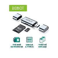 Thiết Bị Đọc Thẻ Nhớ ROBOT CR202 - 2 Đầu Type-C Và USB 3.0, Khe Cắm Thẻ Nhớ SD/Micro SD - Hàng Chính Hãng