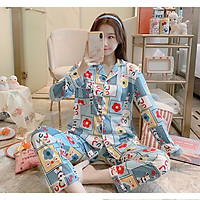 Đồ bộ dài đồ mặc nhà pijama màu hồng họa tiết hoạt hình siêu cute mẫu mới 2020