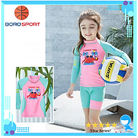 Bộ đồ bơi bé gái với công nghệ chống tia UV lên tới UPF 50++ , form dài tay chất vải co giãn 4 chiều cao cấp ,hình ảnh ngộ nghĩnh phong cách cho bé gái cao 95 cm - 135 cm - Tặng kèm nón bơi vải