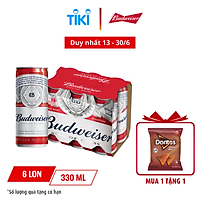 Lốc 6 Lon Bia Budweiser Sleek Can Chính Hãng (330ml/ lon)