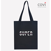 Túi tote đeo vai đeo chéo, túi vải canvas phom đứng,vải bố Hàn Quốc có khóa kéo thời trang COVI màu mộc, đen T5
