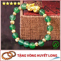 V239-08 Vòng phong thủy mã não xanh lá 8 ly mix tỳ hưu - Mệnh Mộc - Hỏa V239-08(HL)- Kèm Vòng Phong Thủy Gỗ Huyết Long