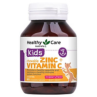 Viên kẹo nhai bổ sung kẽm Healthy Care Zinc + Vitamin C Chewable cho bé 60 viên chính hãng Úc - Tăng sức đề kháng, giúp bé ăn ngon, phòng ngừa ốm vặt vặt 