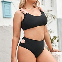 2 chiếc/ Bộ đồ bơi dành cho nữ đồng nhất Áo tắm có phần cạp cao trên cùng Quần short cạp cao