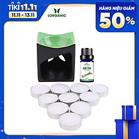 Combo Đèn Nến Hình Vuông + Tinh Dầu Sả Chanh Lorganic (10ml) + 10 Viên Nến