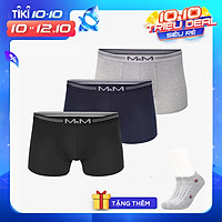 Combo 3 quần lót nam Boxer sợi cotton organic mềm mịn thoáng mát co giãn 4 chiều MRM Manlywear ( TẶNG Đôi Tất Nam Cao Cấp Giao Ngẫu Nhiên)