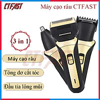 Máy cạo râu 3 lưỡi CTFAST-1608 ( Model 2021) : Máy cạo đa năng 3 trong 1 ( cạo râu, tông đơ cắt tóc, tỉa lông mũi ), thiệt kế nhỏ gọn pin sạc tiện dụng - Hàng chính hãng
