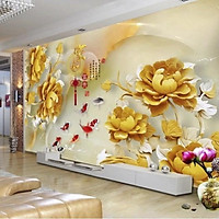 Tranh dán tường 3D - tranh ngọc Vải lụa kim tuyến kích thước theo yêu cầu (KT 210x312cm)