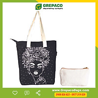 Túi Tote Thời Trang Nữ Vải Bố Canvas Cao Cấp Có Khóa Kéo Và Ngăn Phụ Trong Ngoài Tặng Túi Mỹ Phẩm Mini – Sản Phẩm Hot 2020