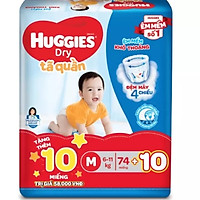 Tã Quần Huggies Dry Gói Cực Đại M74 (74 Miếng) - Tặng 10 Miếng