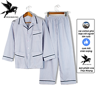 Bộ pijama nam dài tay trung niên vải cotton mặc mát thoải mái cho người già loại bộ đồ trung niên pijama mặc nhà loại sọc (Giao ngẫu nhiên)