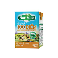 NutiMilk Sữa tươi 100 điểm - Sữa tươi tiệt trùng đường đen 110ml STDD110TI NUTIFOOD