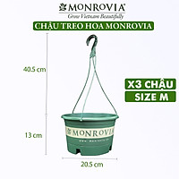 3 Chậu treo trồng cây MONROVIA Size M, Dòng T-series, chậu nhựa treo trang trí, trồng cây cảnh ban công, chậu trồng hoa, thiết kế tinh tế, thoát nước tốt, nhựa cao cấp PP, nhập khẩu, tiêu chuẩn Châu Âu