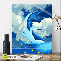 Tranh tô màu 40x50cm có khung Cá heo trong mây T341