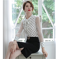 Áo Sơ Mi Nữ Kiểu Cổ Thắt Nơ Tay Phối Lưới Chấm Bi GT534