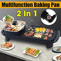 2 In 1 1300W Multifunction Electric Hot Pot Non-Stick Barbecue Grill Frying Baking Pan BBQ Griddle for Family Friends Gatherings Party