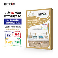 Giấy In Màu Kỹ Thuật Số MEDIA 2 Mặt Bóng Sọc (Glossy Art Card) Khổ A4 (210 x 297mm) Định Lượng 230/260gsm 50 Tờ, Dùng In Bìa Màu, Thẻ & Thiệp Màu - Hàng Chính Hãng