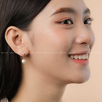 Hoa tai khuyên đính đá treo ngọc trai phong cách cổ điển đơn giản dễ thương hàn quốc-HTH0025